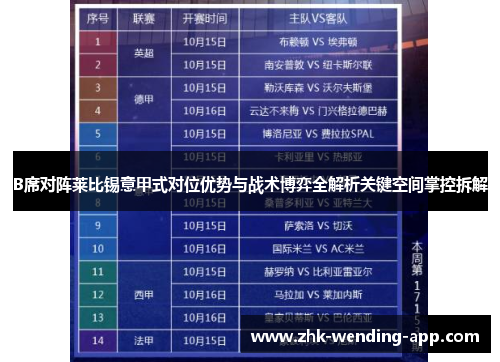 B席对阵莱比锡意甲式对位优势与战术博弈全解析关键空间掌控拆解